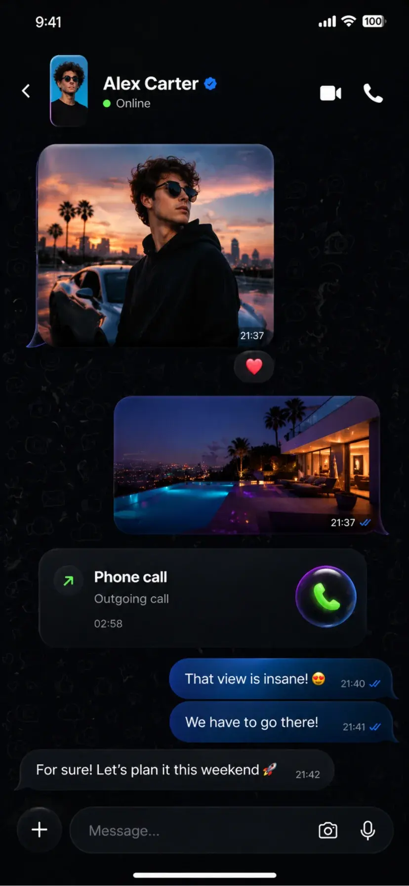 Fluxx chat and call screen